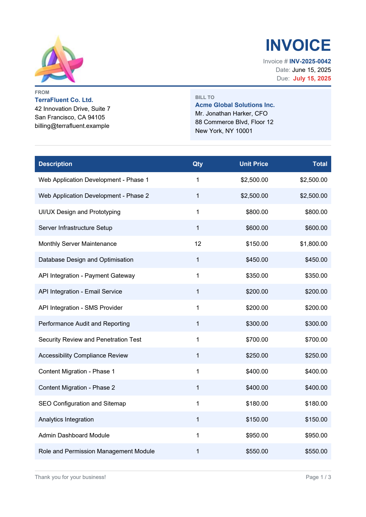 First page of the generated sample invoice PDF